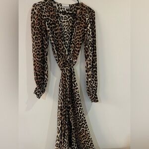 Ganni Cheetah Print Long Sleeve Wrap Dress